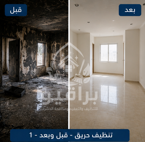 تنظيف بعد حريق قبل وبعد في الرياض