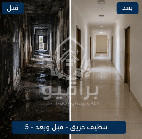 تنظيف نوافذ بعد الحريق قبل وبعد